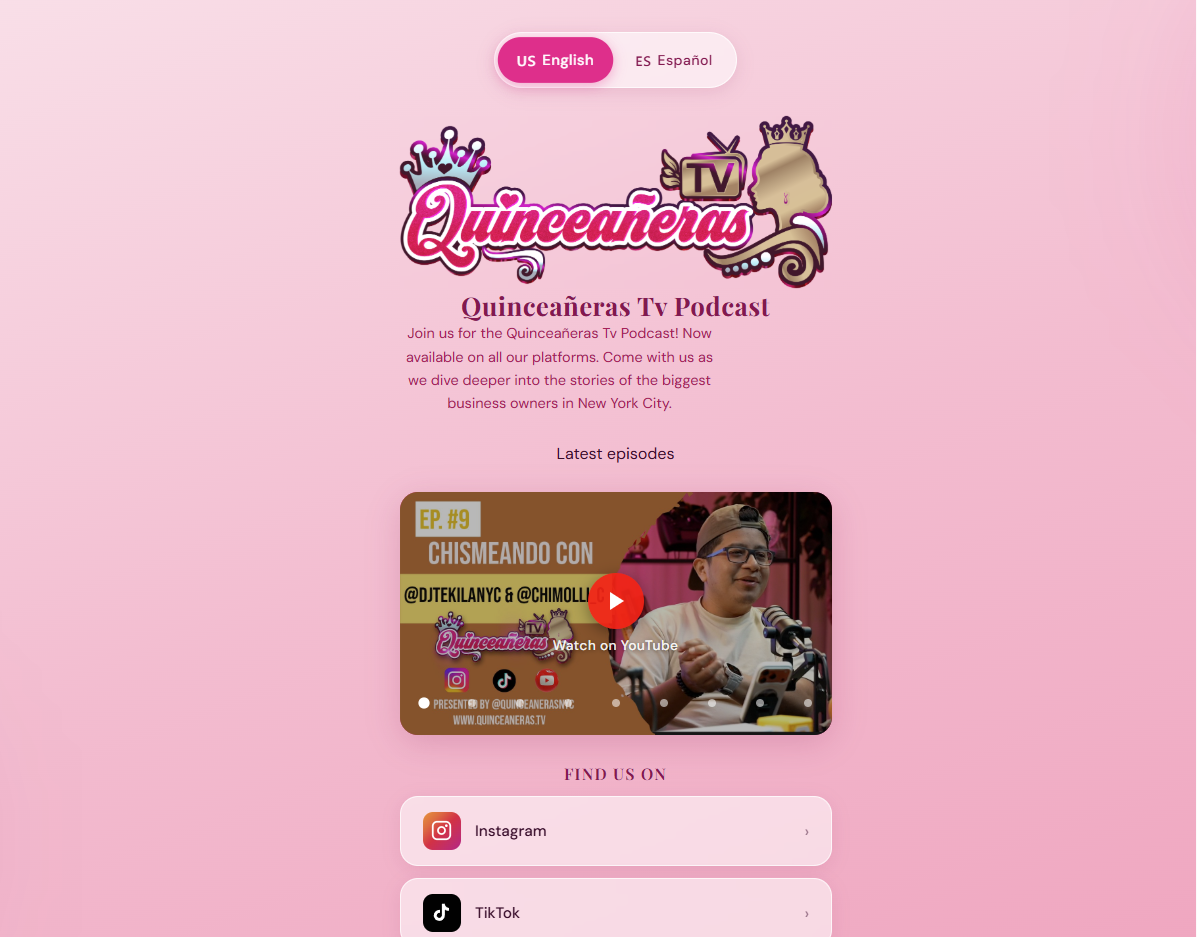 Quinceañeras NYC — custom link hub microsite screenshot